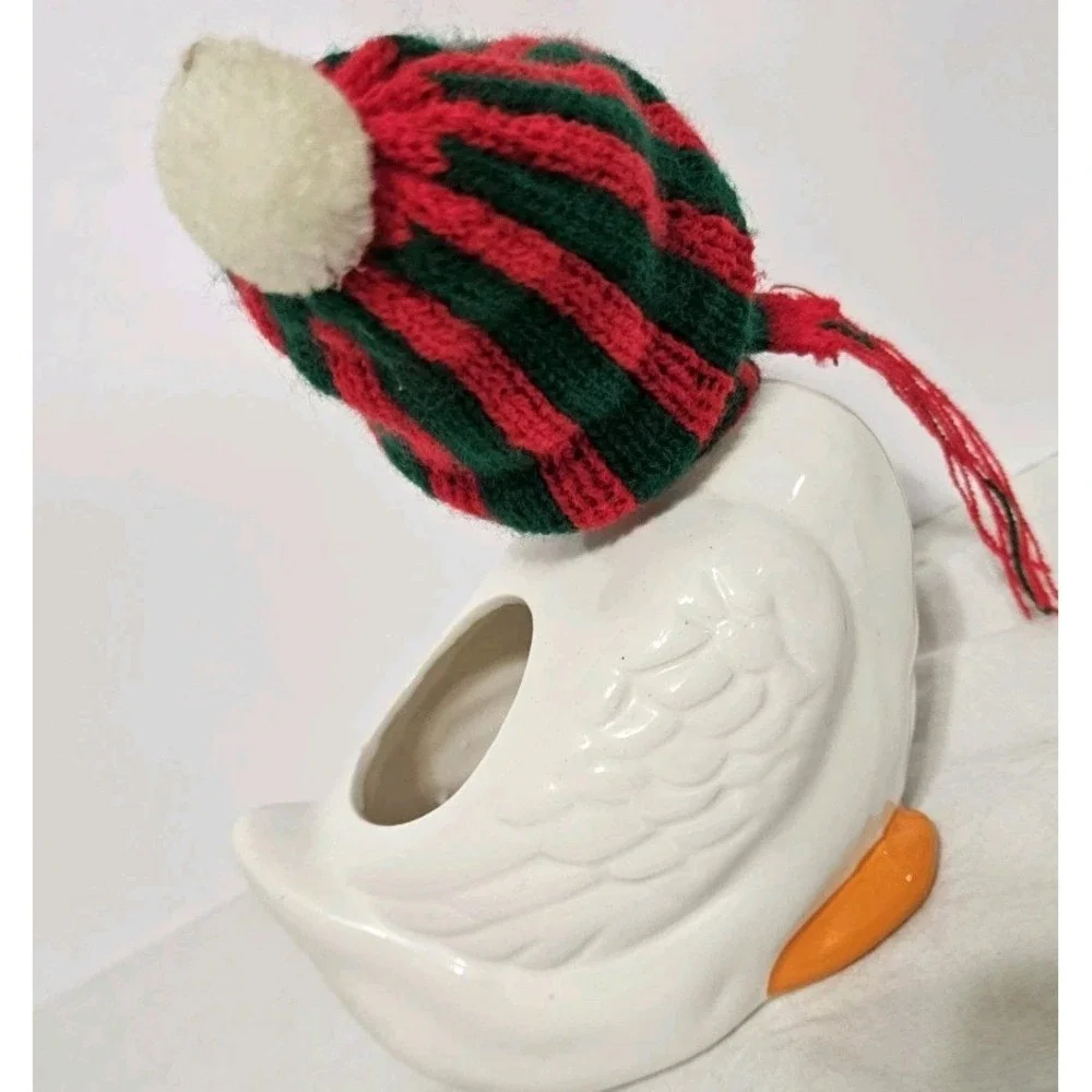 Vintage Ceramic Goose Planter Christmas Outfit Succullent Size Little Feet Wear